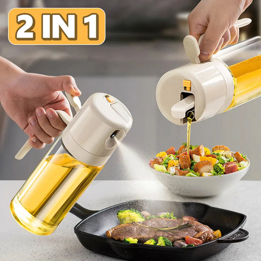 2-in-1 Oil Sprayer Bottle & Dispenser – BBQ Cooking Oil Mister for Olive Oil, Vinegar, and Baking
